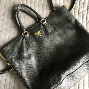 PRADA Cervo Side Zip Nero Black Leather Tote